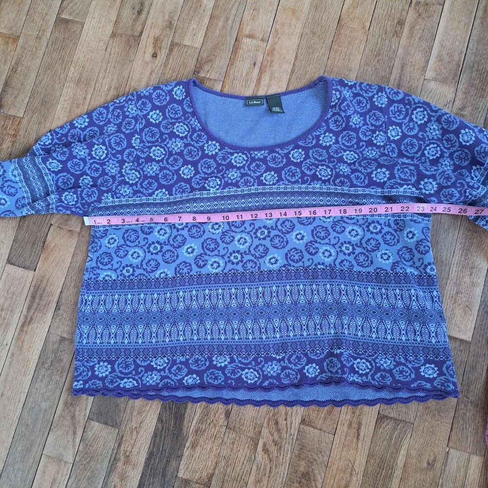 Ll Bean Womens XL Long Sleeve Sweater Top Blue Purple Floral Paisley Shirt - Picture 7 of 10